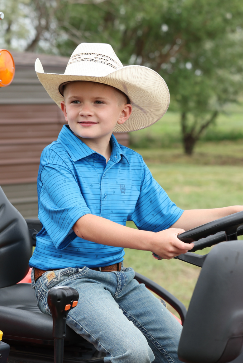 Cinch Boy's Blue Western Print Polo MTK7600016