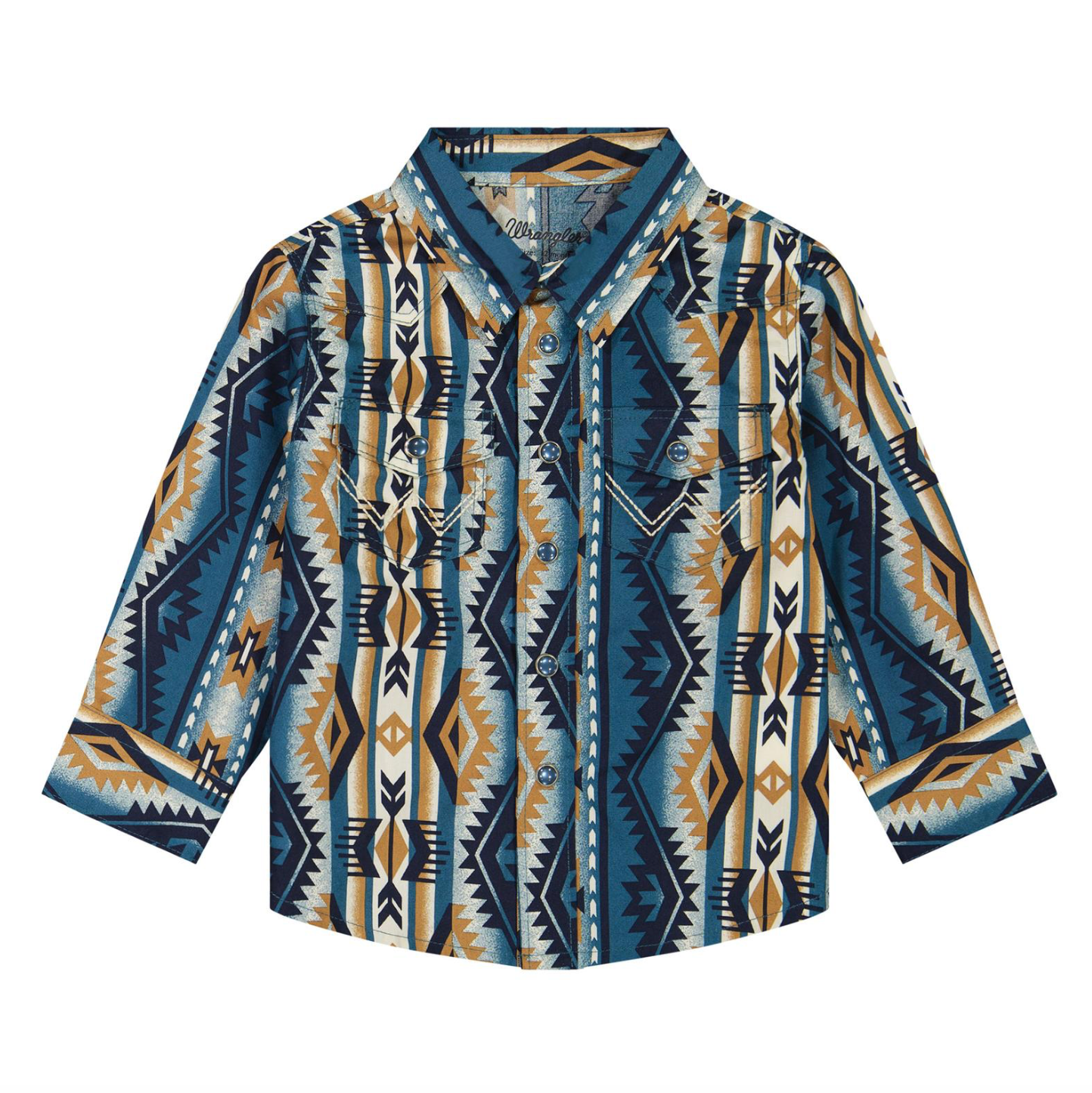 Wrangle Boy's Teal/ Brown Southwestern Printed Shirt 2381491