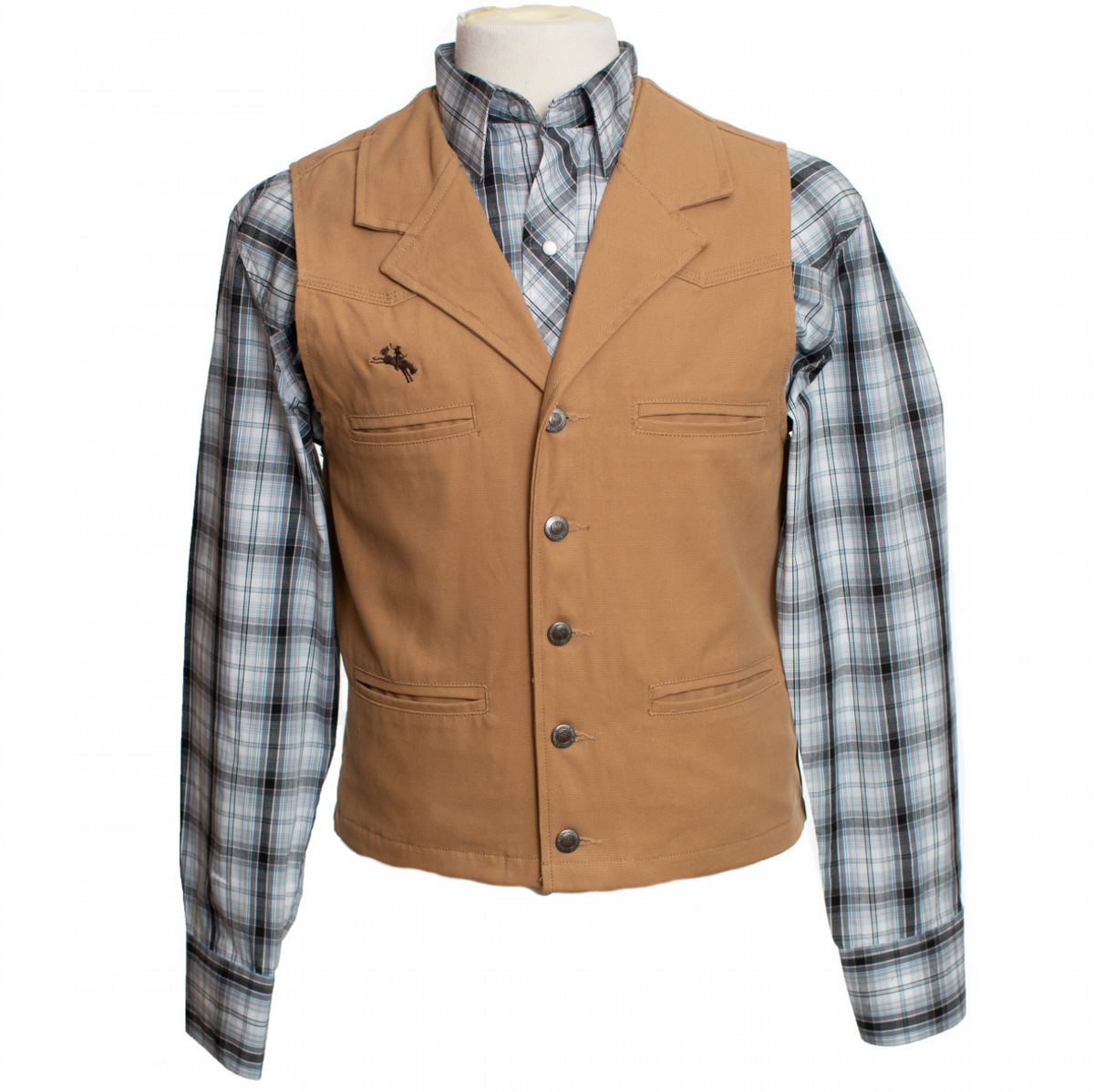 Wyoming Traders Men's Tan Canvas Bronco Vest VCA