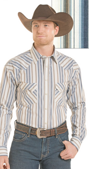 Panhandle Slim Men's Blue and White Striped Snap Shirt PMN8S09483