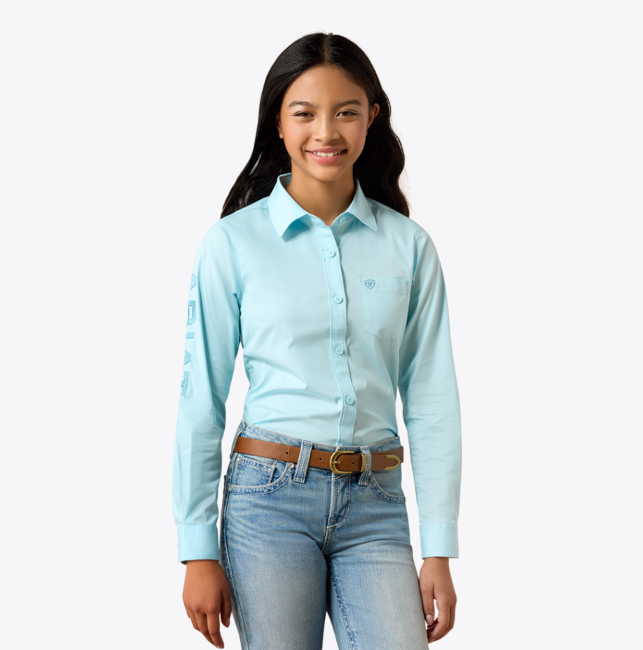 Ariat Girl's Team Kirby Aqua Long Sleeve Shirt 10079546