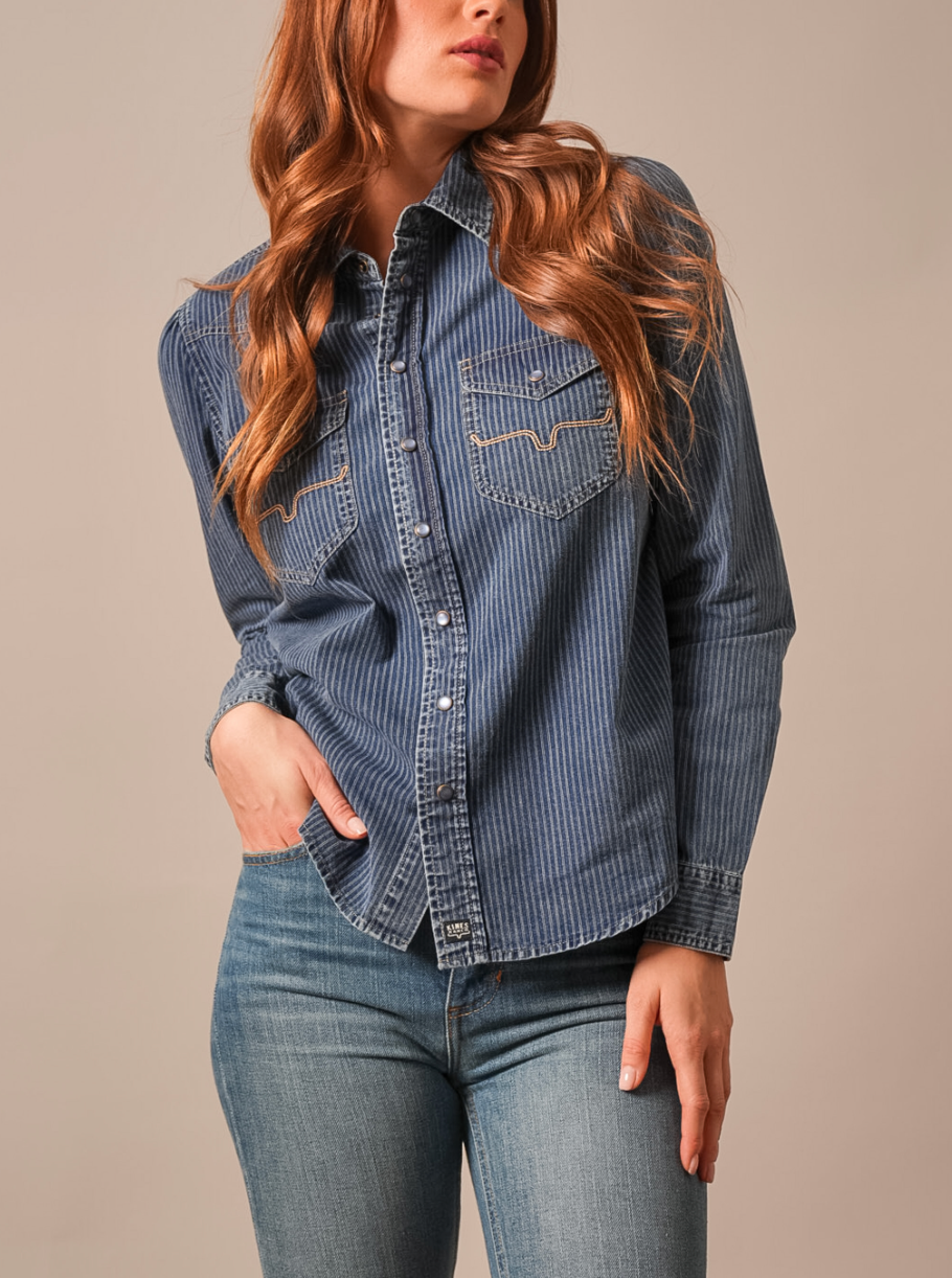 Kimes Ranch Women's Frankie Striped Long Sleeve Snap Shirt