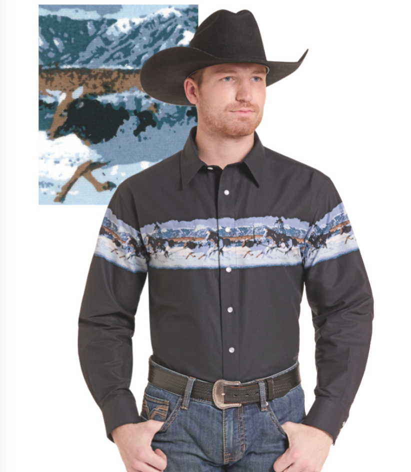 Rock & Roll Men's Steers Border Snap Front Shirt SMN2S10141