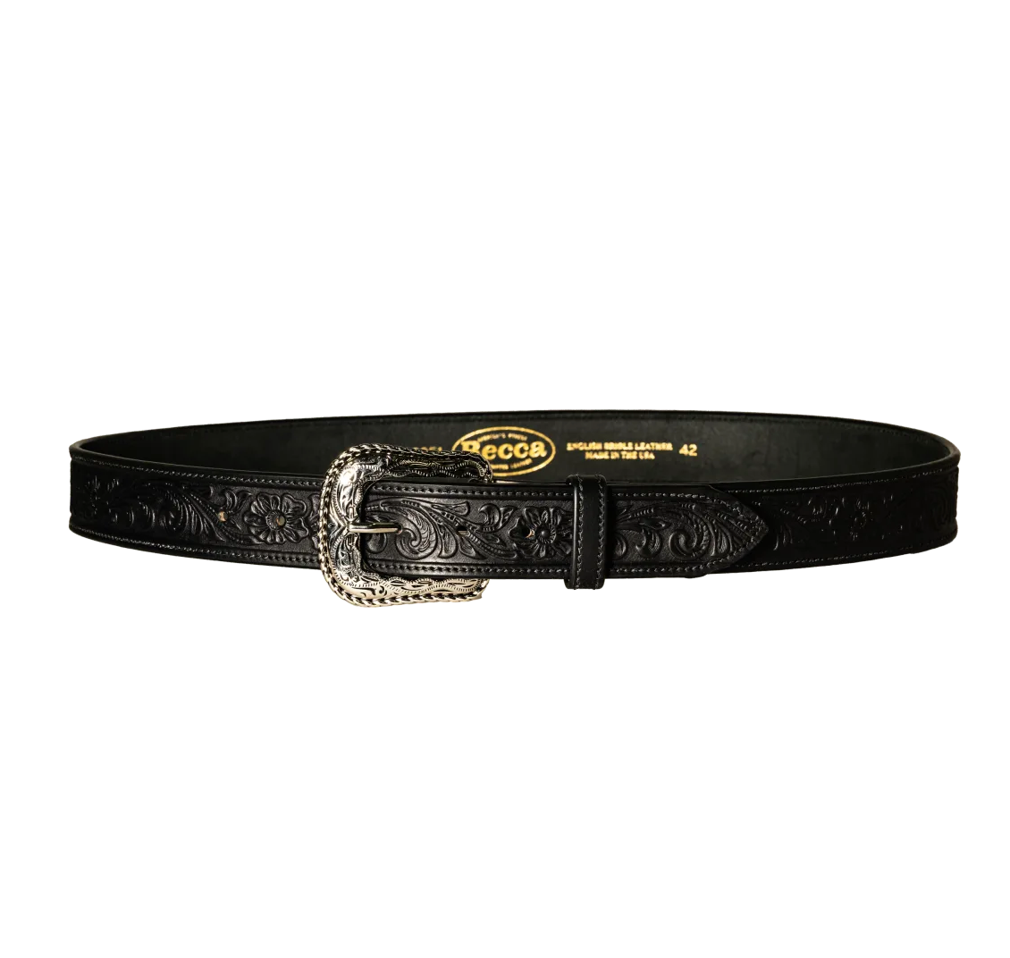Becca Men's 1 1/2" Black Floral Western Belt 6251