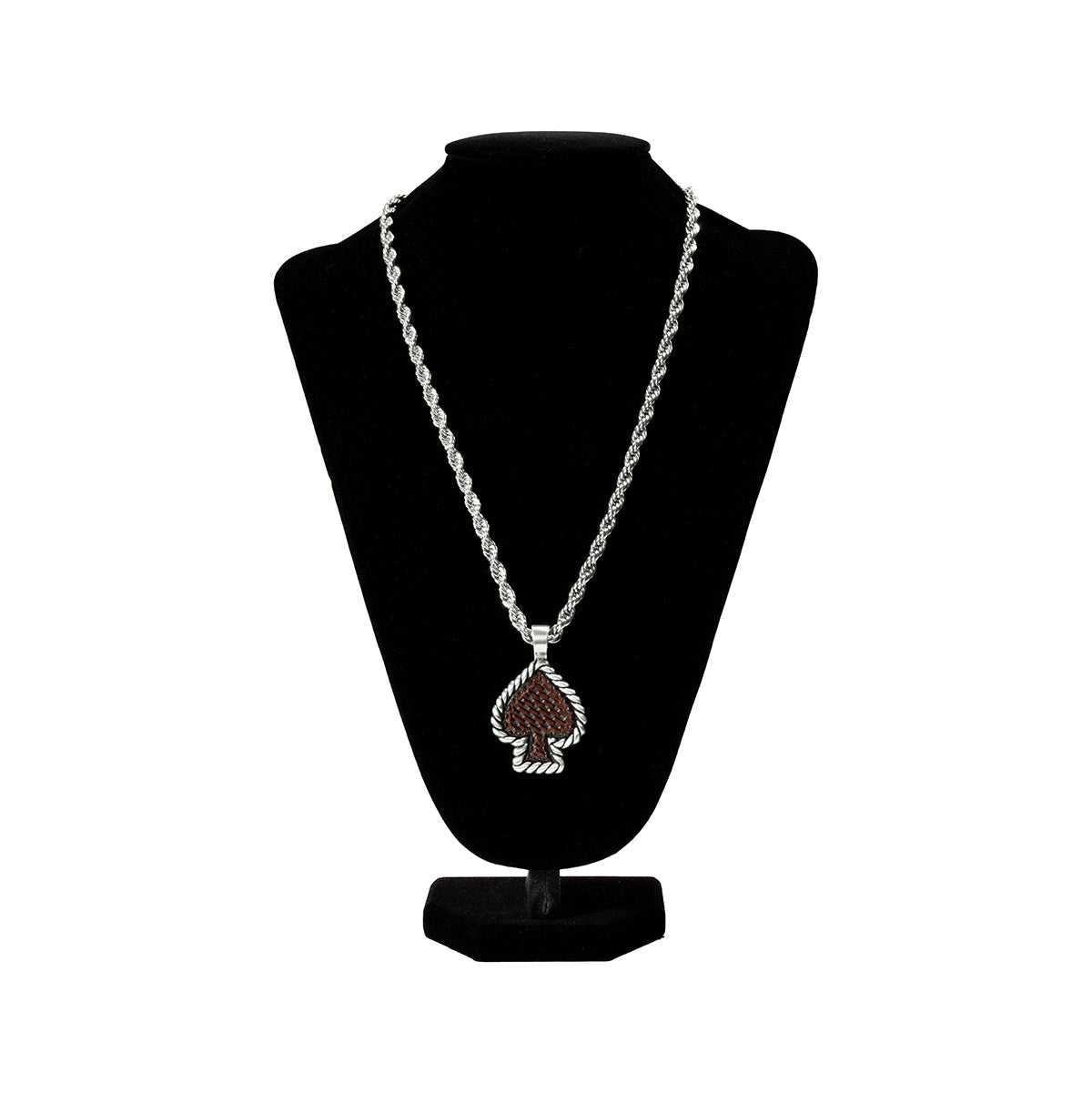 Silver Strike Men's Spade Leather Inlay Necklace D47027