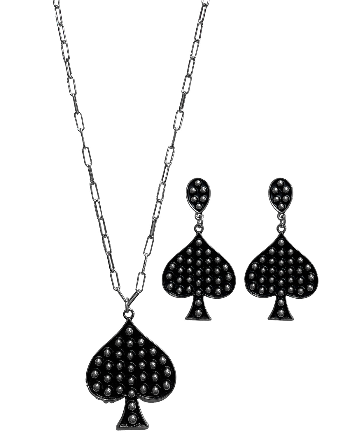 Silver Strike Black Spade Pendant Jewelry Set D450026201
