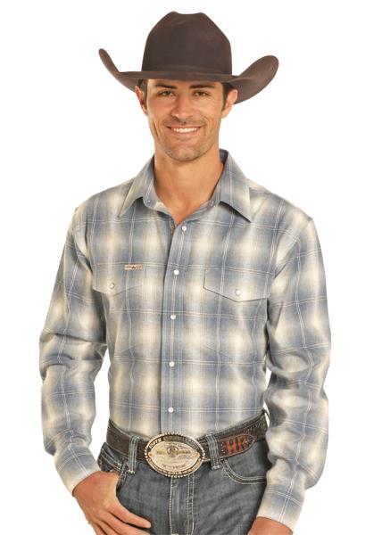 Powder River Men's Cerulean Plaid River Shirt DMN2S04207 C4