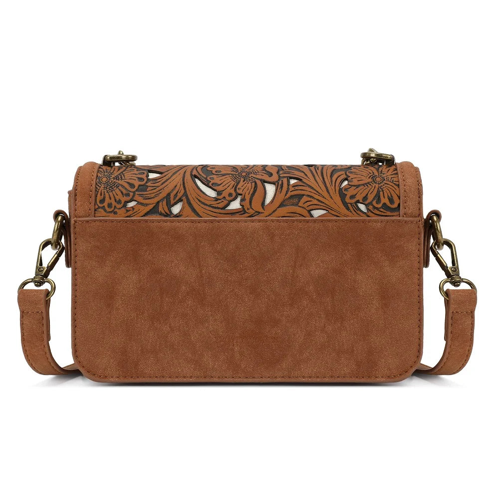 Trinity Ranch Brown Cowhide Floral Crossbody Bag TR205-888BR