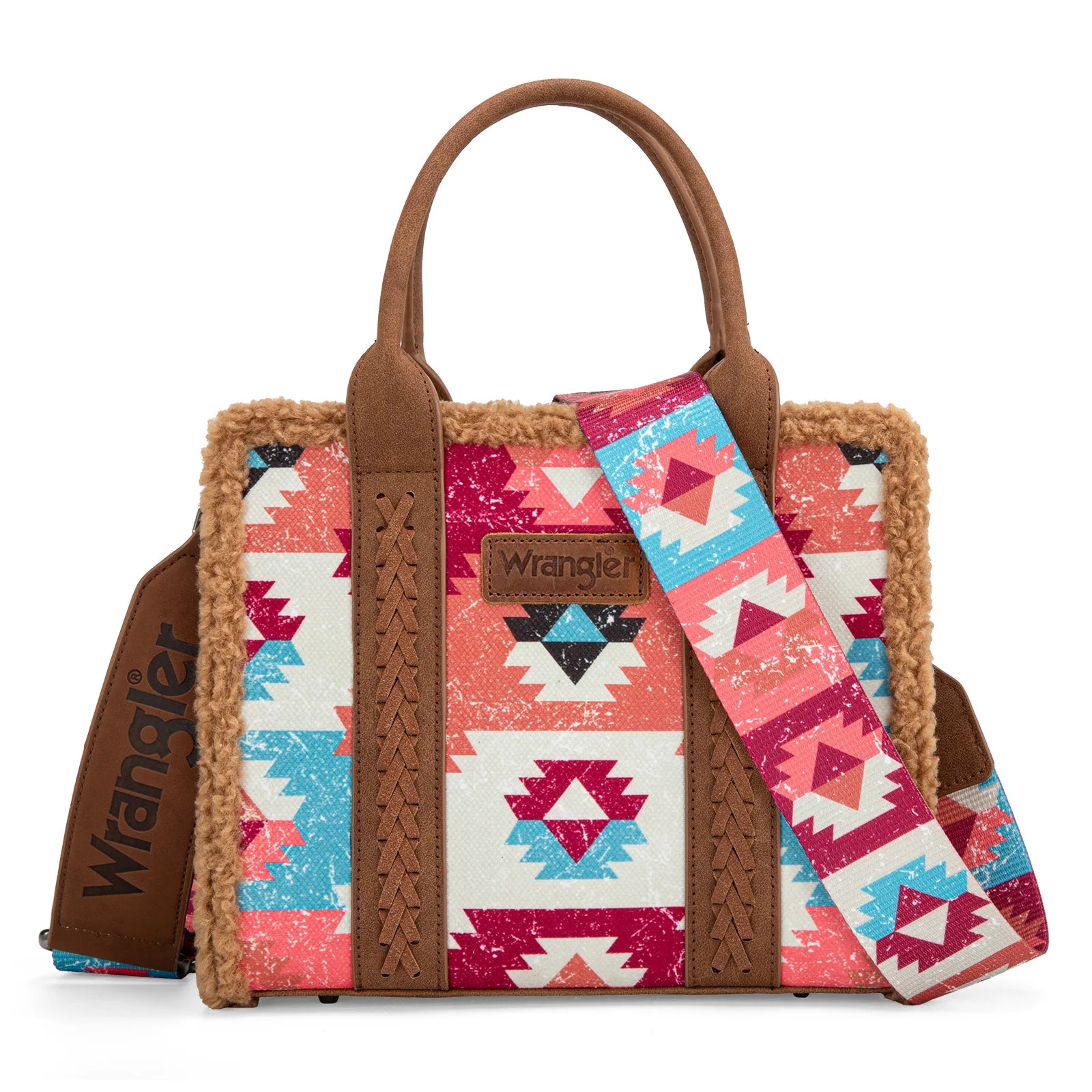 Wrangler Sherpa Southwestern Print Small Canvas Tote/Crossbody WG166-8120S BROWN
