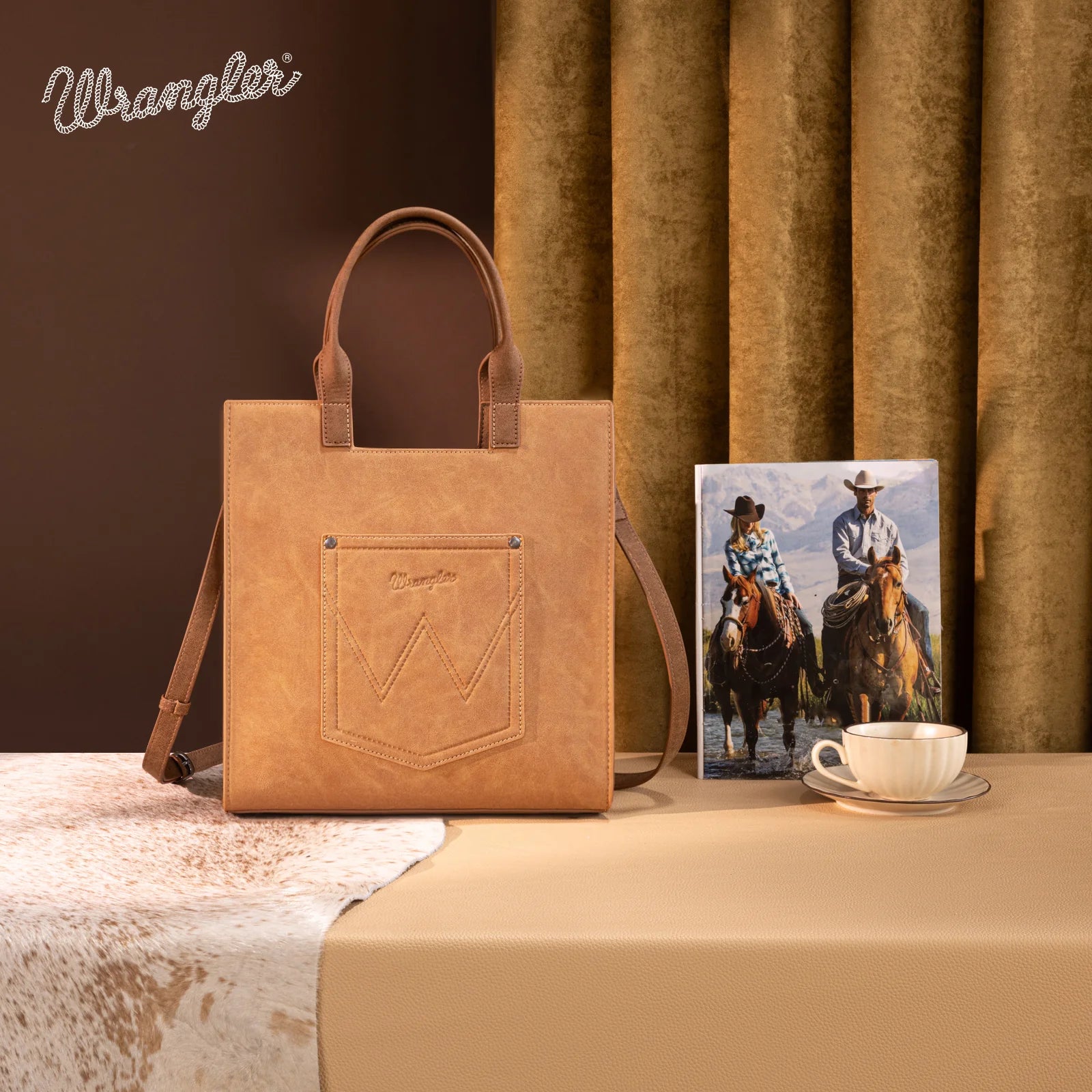 Wrangler Aztec Embroidered Tote Bag/Crossbody WG218-8900BROWN