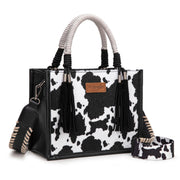 Wrangler Black Cow Print Tote/Crossbody Purse WG386-8120S