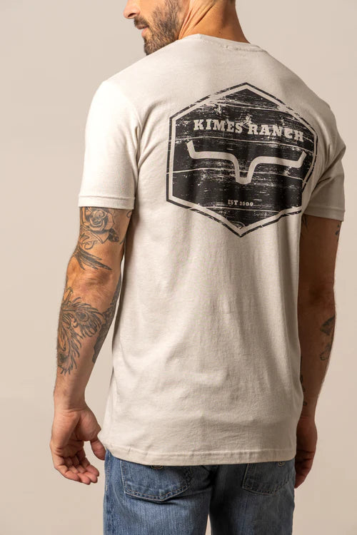 Kimes Ranch Men's Sand Tan Wooden Hex Tee