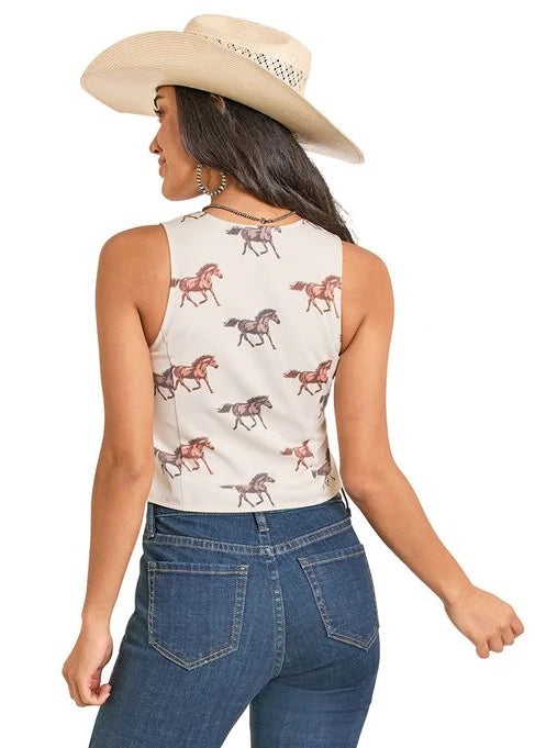 Rock & Roll Denim Women's Horse Print Vest BW98C08091
