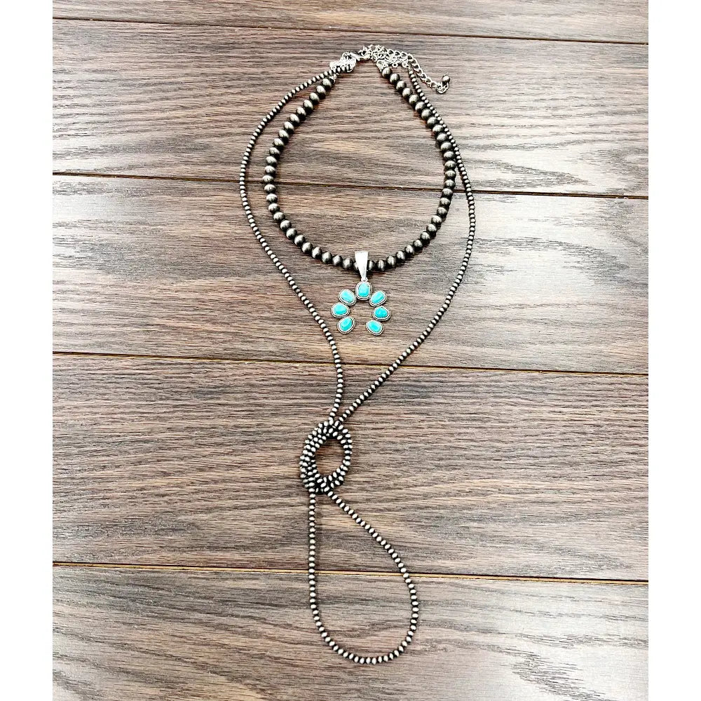 Isac Trading Navajo Squash Blossom Turquoise Necklace 738362