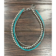 ISAC Trading 3-Strand Silver Navajo Bead Necklace