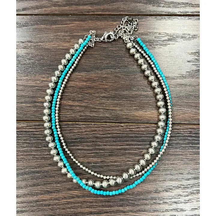 ISAC Trading 3-Strand Silver Navajo Bead Necklace