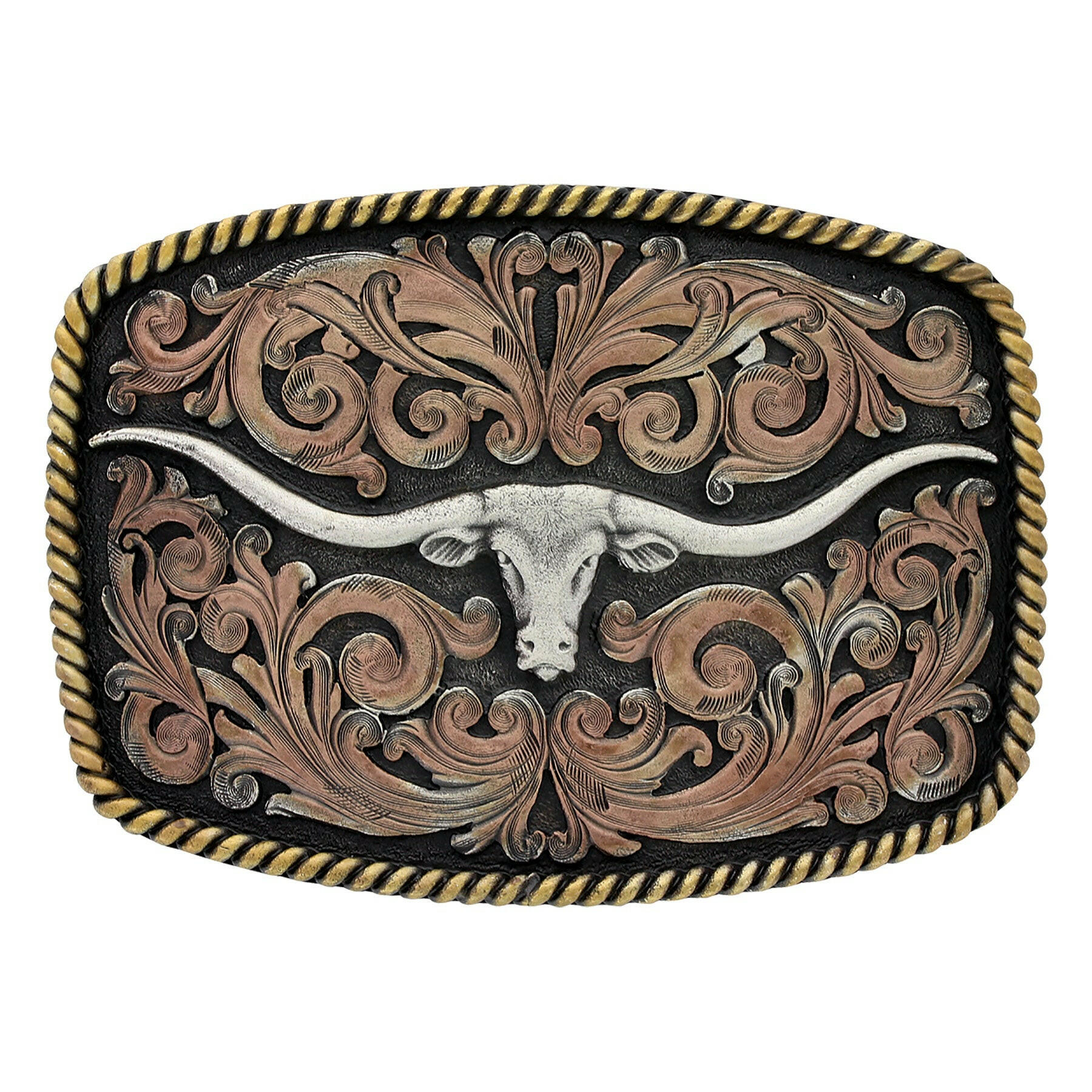 Montana Silversmiths Tri Color Texas Longhorn Buckle.