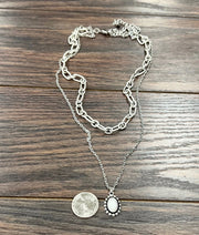 Isac 20" Layered Oval White Stone Necklace 736236
