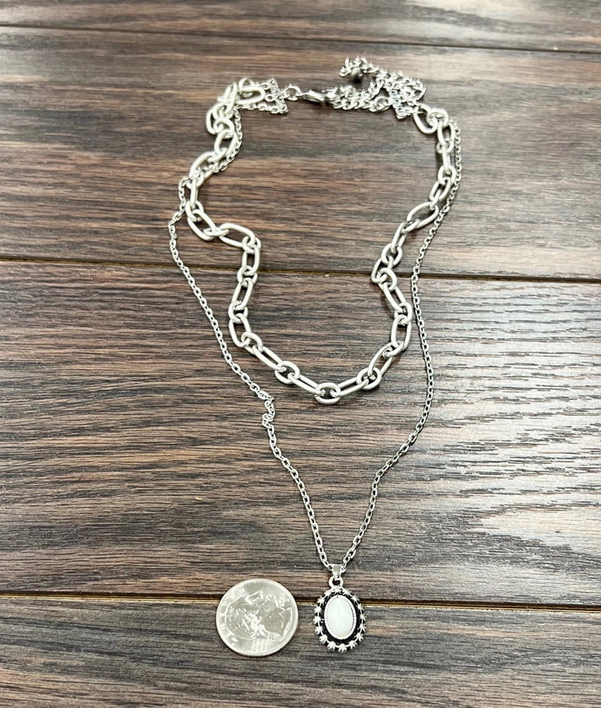 Isac 20" Layered Oval White Stone Necklace 736236