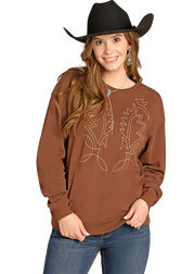 R&R Brn Emb Sweatshirt BW91T07780.