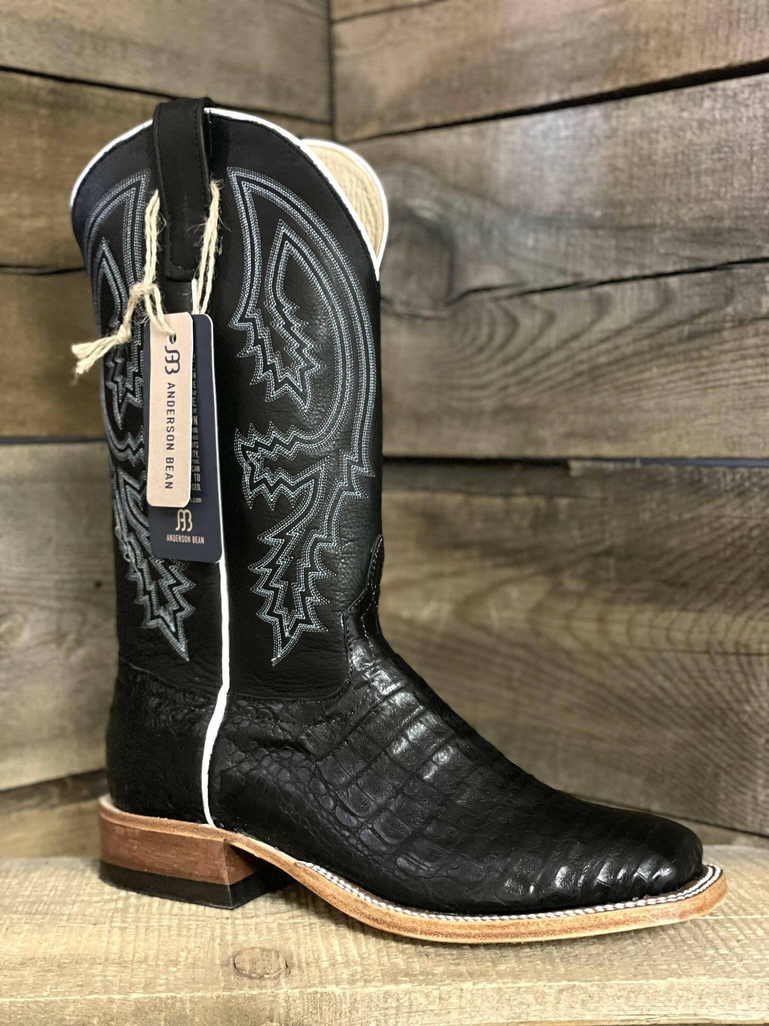 Anderson Bean Men's Black Caiman Boots.