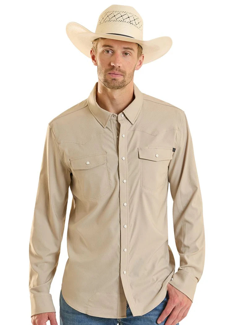 Rock & Roll Denim TEK Western Tan Stretch Snap Front Shirt BMN2S06797