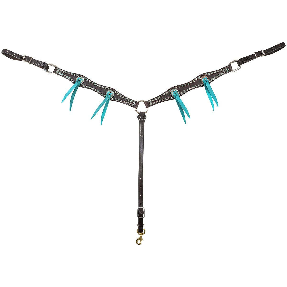 Martin 1.5" Scalloped Breastcollar with Turquoise Tassels BC15019ATD