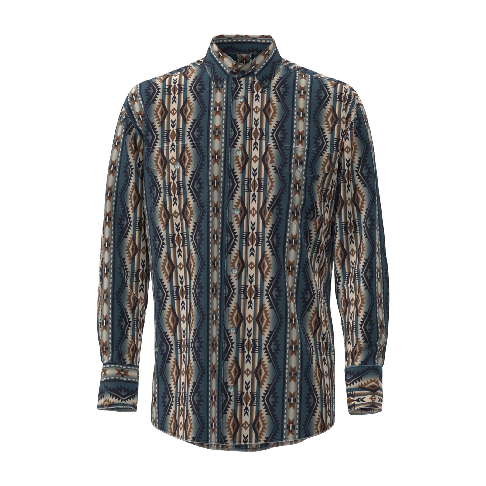 Wrangler Checotah Teal/ Brn LS Snap 112384297.