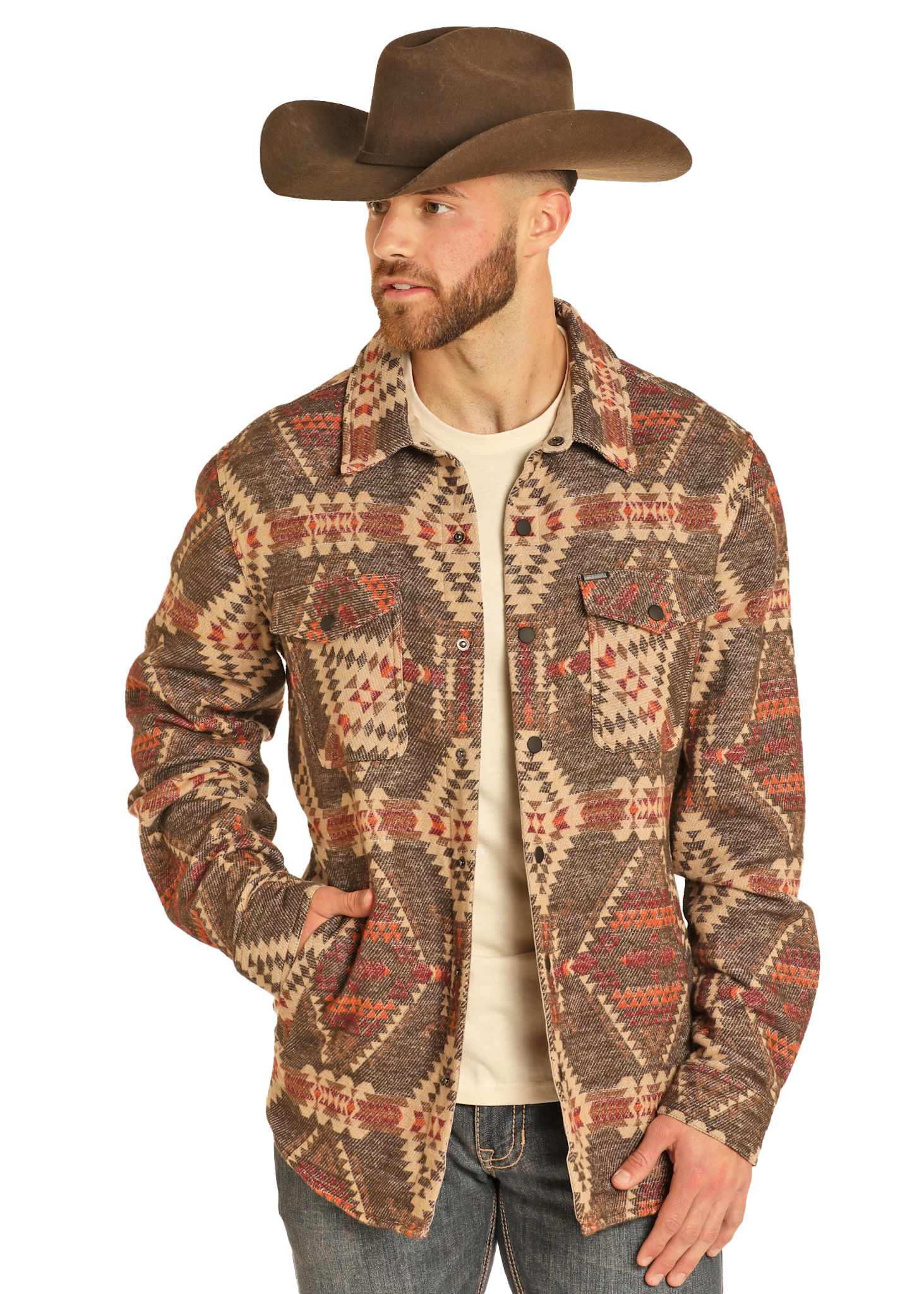 Rock & Roll Men's Aztec Jacquard Shirt Jacket.