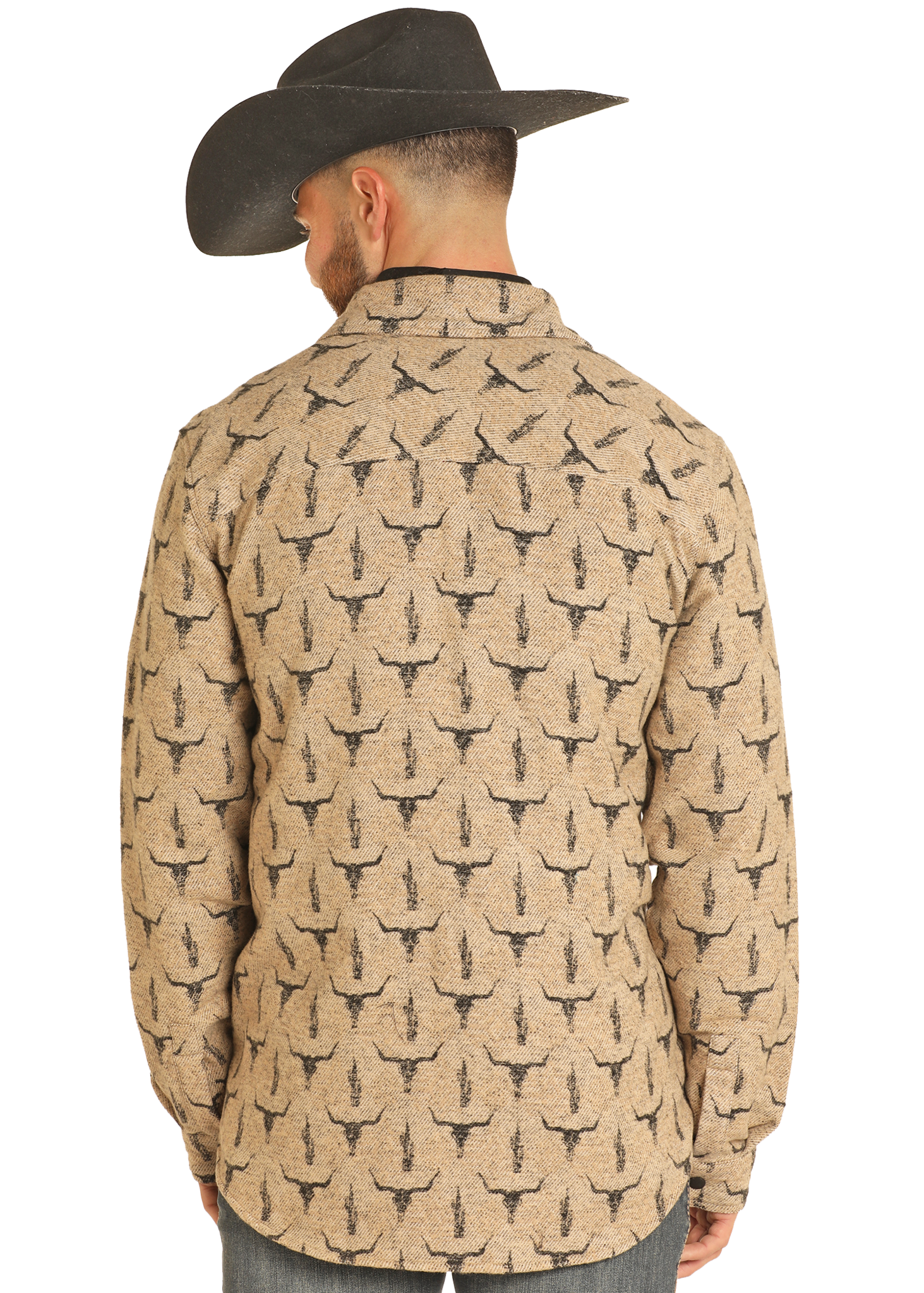 Rock & Roll Men's Steer Skull Jacquard Shirt Jacket.