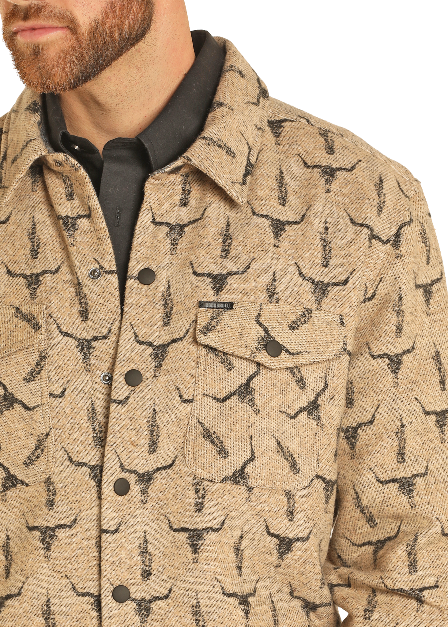 Rock & Roll Men's Steer Skull Jacquard Shirt Jacket.