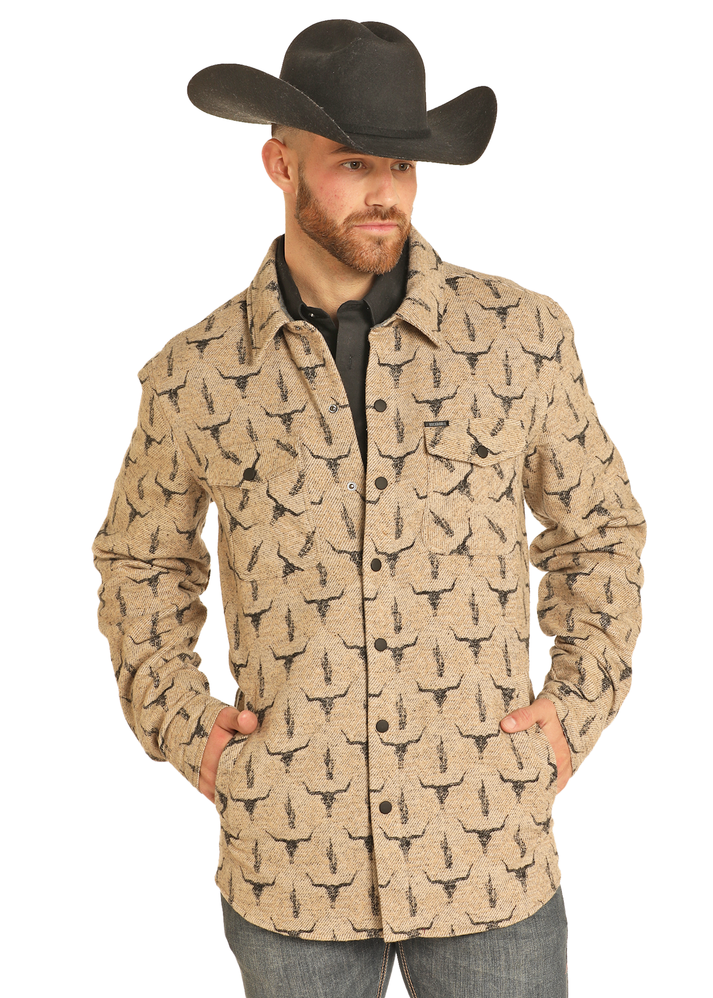 Rock & Roll Men's Steer Skull Jacquard Shirt Jacket.