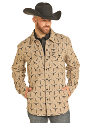 Rock & Roll Men's Steer Skull Jacquard Shirt Jacket.
