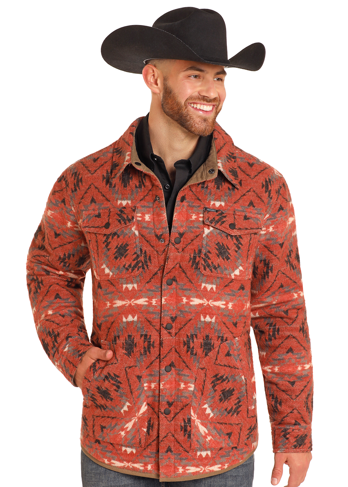 Rock & Roll Men's Reversible Herringbone Aztec Jacquard Jacket.