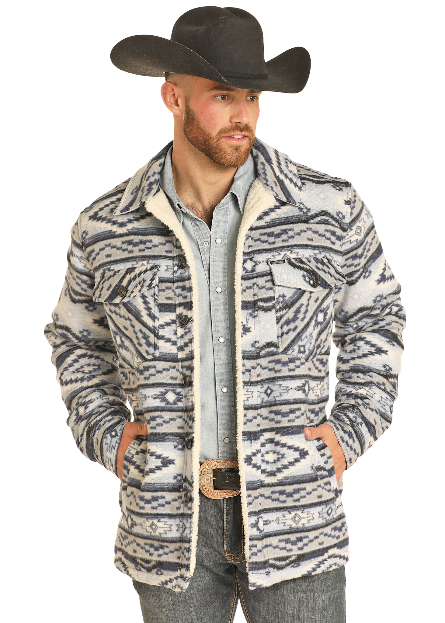 Rock & Roll Men's Berber Lined Jacquard Shirt Jacket.