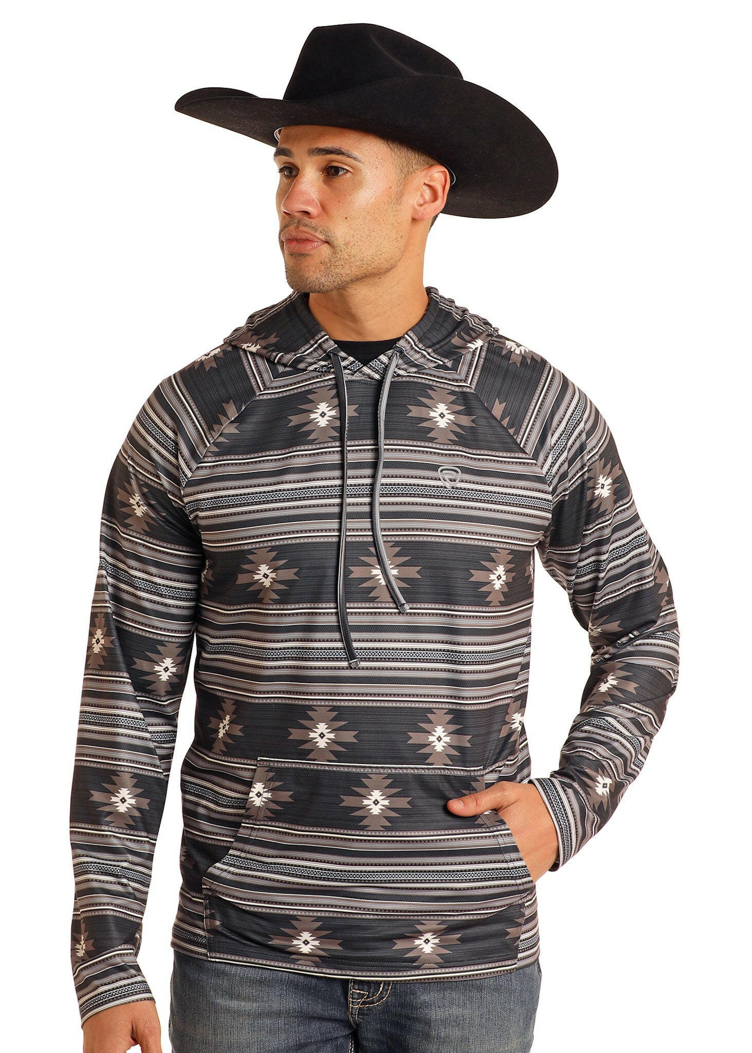 Rock & Roll Men's Performance Aztec Printed Hoodie.