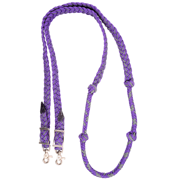 Purple and Grey Braided Barrel Reins.