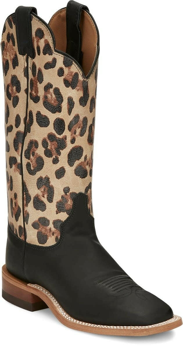 Justin Ladies Ardmore Black Leopard Boot C3 Size 8B.