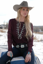 Cruel Girl Women's Georgette Purple Lace Blouse CTW7430001 C5