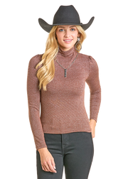 Rock & Roll Cowgirl Lurex Turtle Neck Shirt BW22T06992