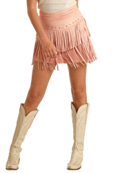 Rock & Roll Cowgirl Rose Suede Fringe Skirt.