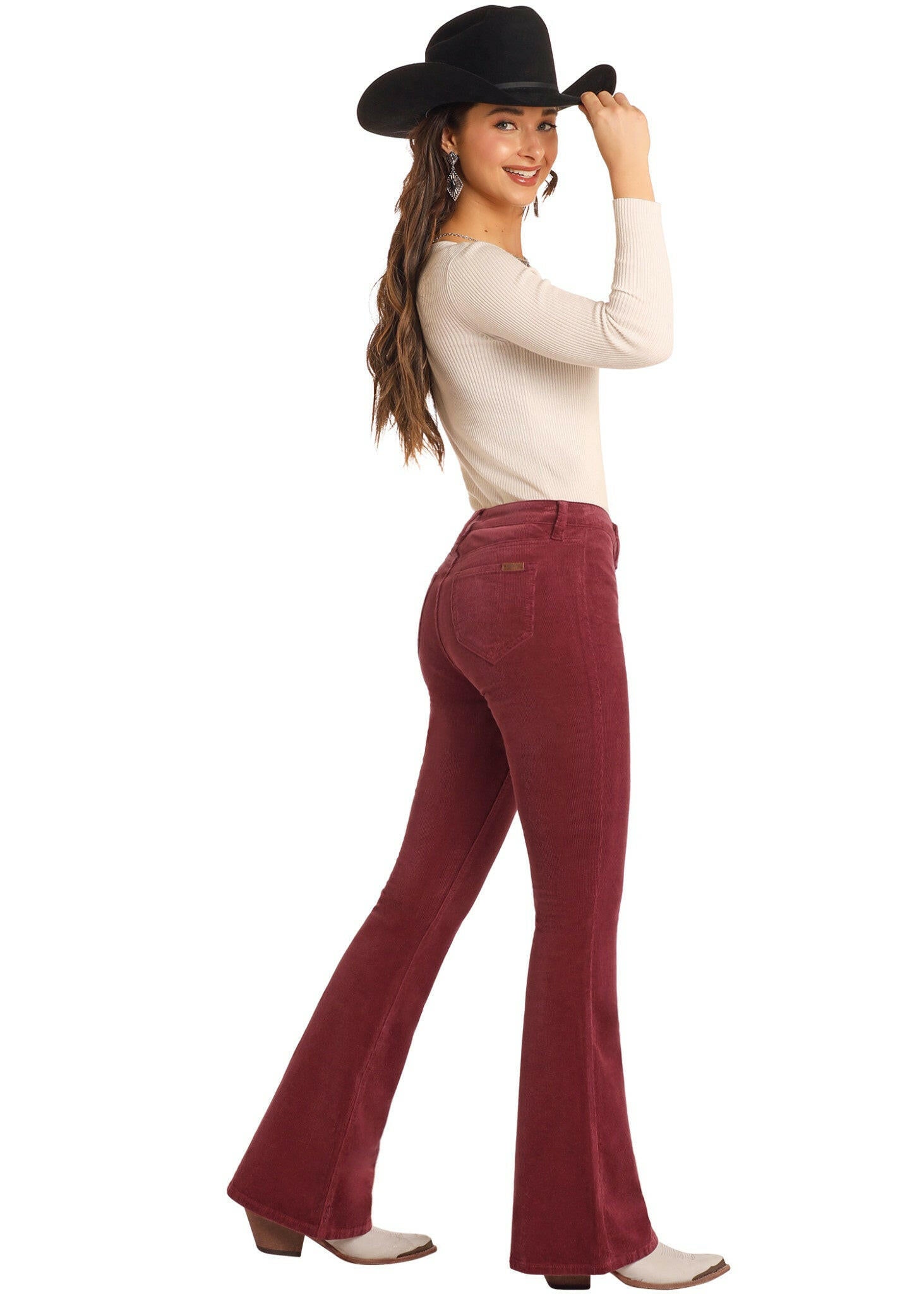 Rock & Roll Women's Corduroy Button Flare Jeans.