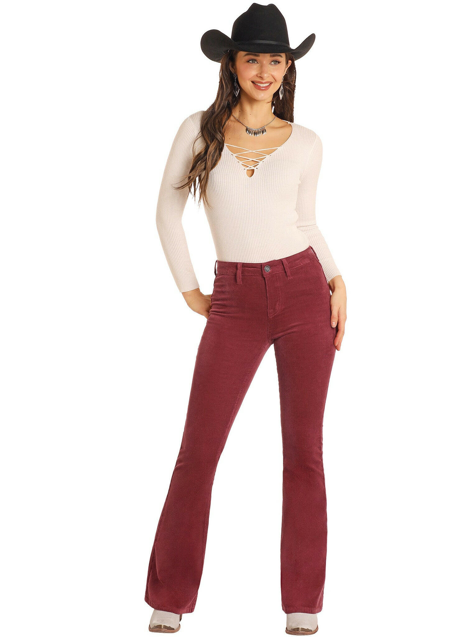Rock & Roll Women's Corduroy Button Flare Jeans.