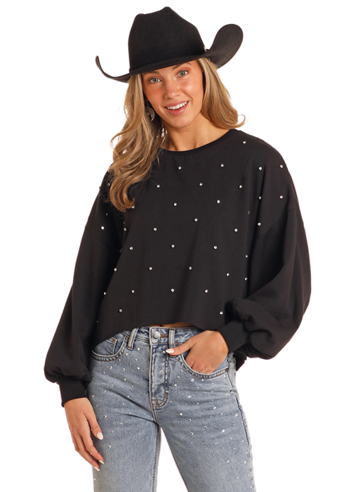 Rock & Roll Cowgirl Black Rhinestone Sweater.