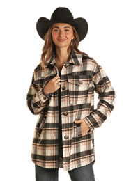 Rock & Roll Cowgirl's Plaid Shacket C4 Size Medium.