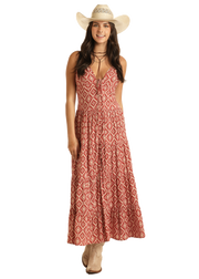 Rock & Roll Cowgirl Red Aztec Maxi Dress.