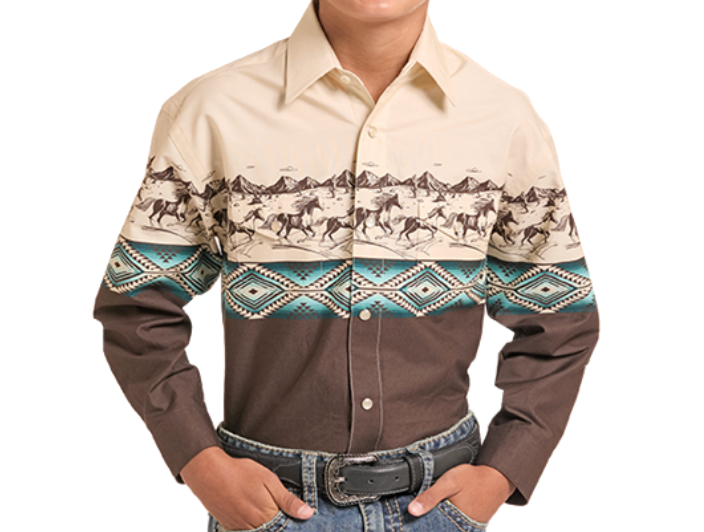 ROCK&ROLL  BOYS BORDERS LS SNAP BRN SBN2S09550.
