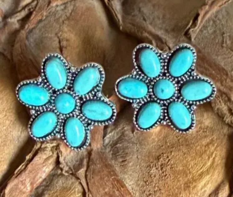 COUNTRYSIDE TURQ FLWR EARRINGS.