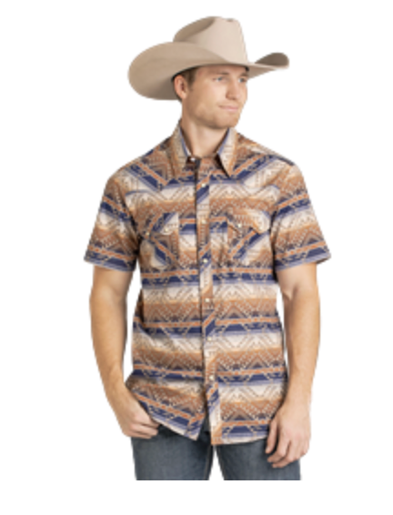 Rock & Roll Cowboy Men's Striped Aztec Snap Front Shirt