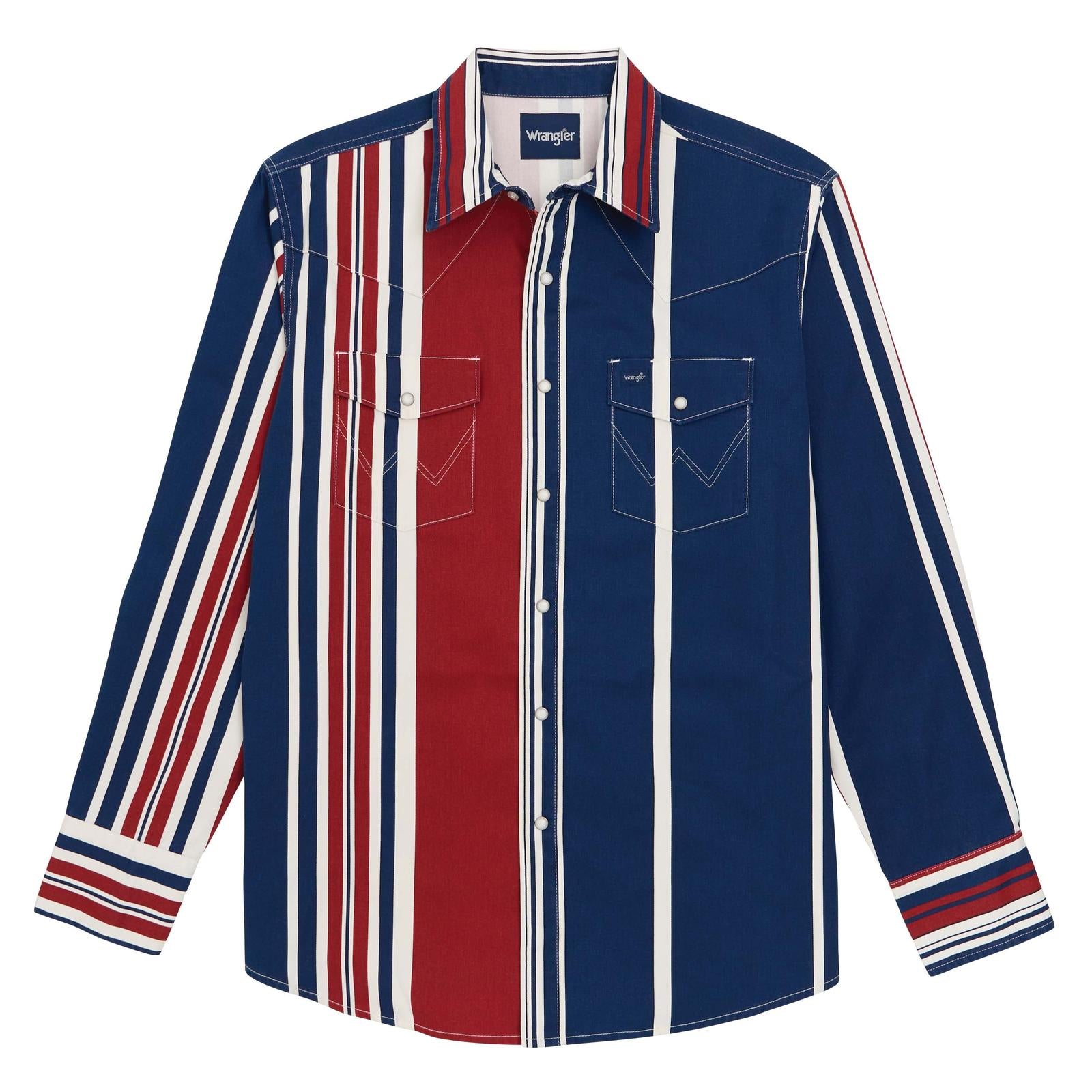 Wrangler Men's Vintage Blue and Red Striped Shirt 2375916